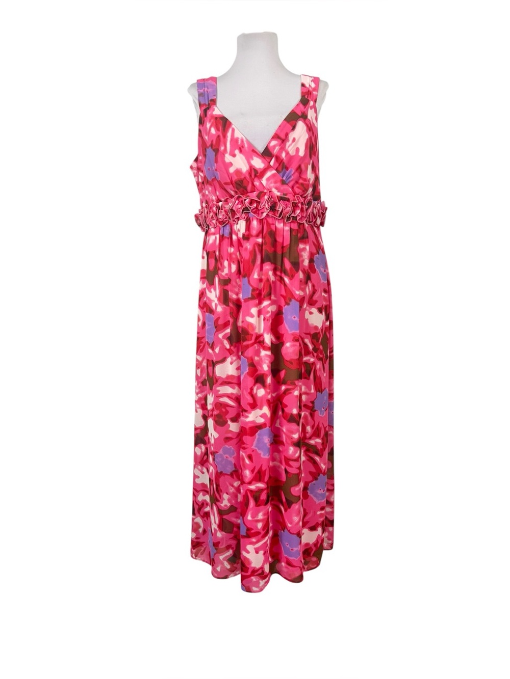 Signature by Robbie Bee Maxi Dress Size 14 Lined Pink Purple Floral Sleeveless